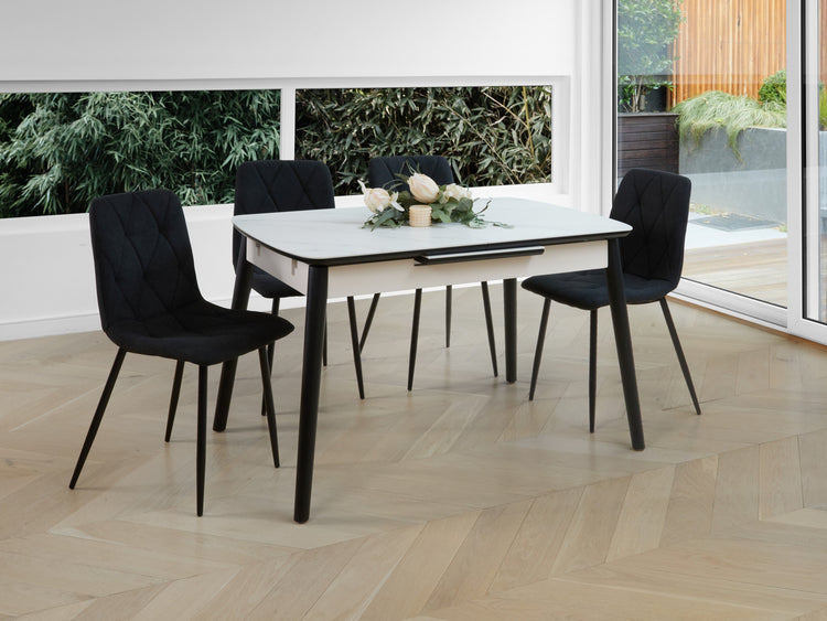 Mila Extension Dining Table Snow White Ceramic