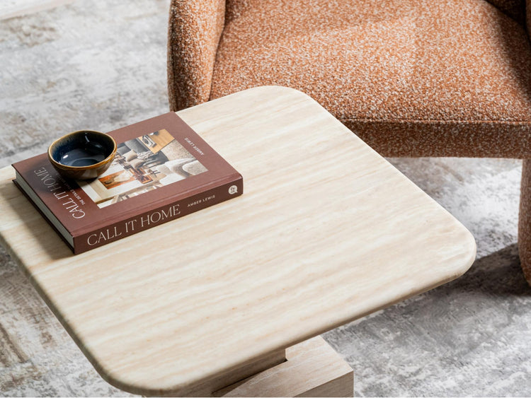 Eros Side Table White Travertine