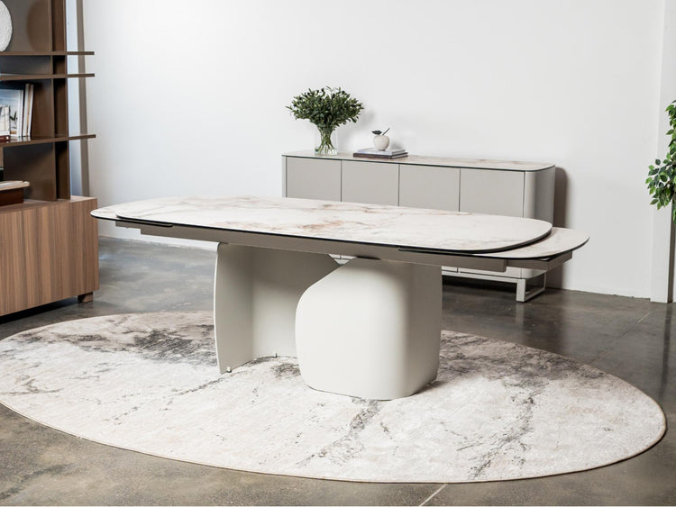 Messina Extension Dining Table Milan White Marble