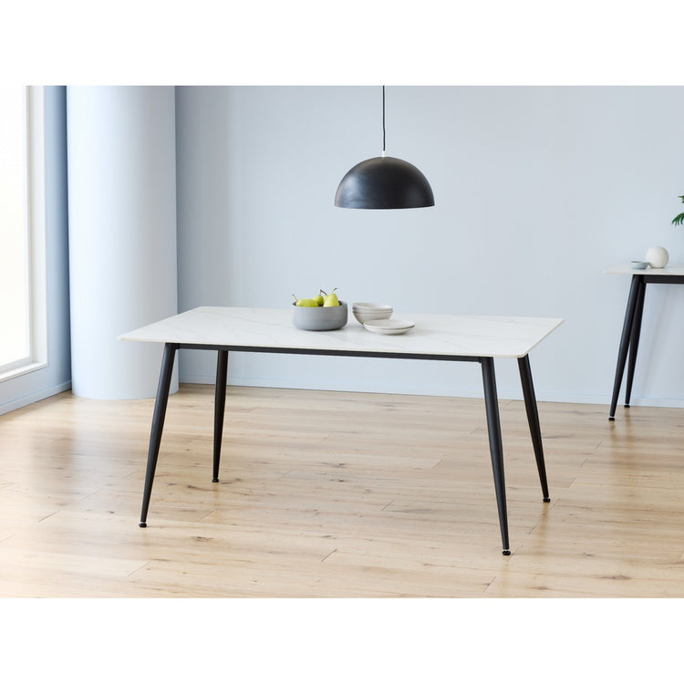 Bentley Dining Table Snow White Ceramic - styled in room