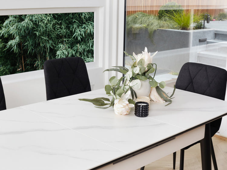 Mila Extension Dining Table Snow White Ceramic