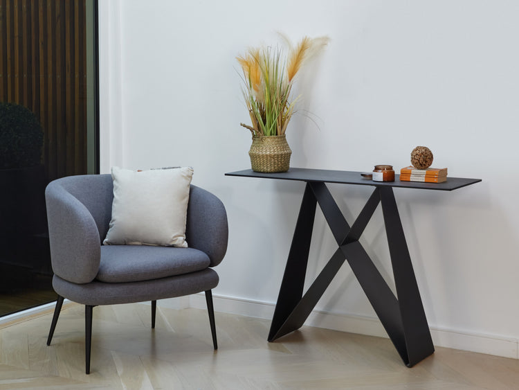 Etna Console Table in Shadow grey Italian Ceramic and Black