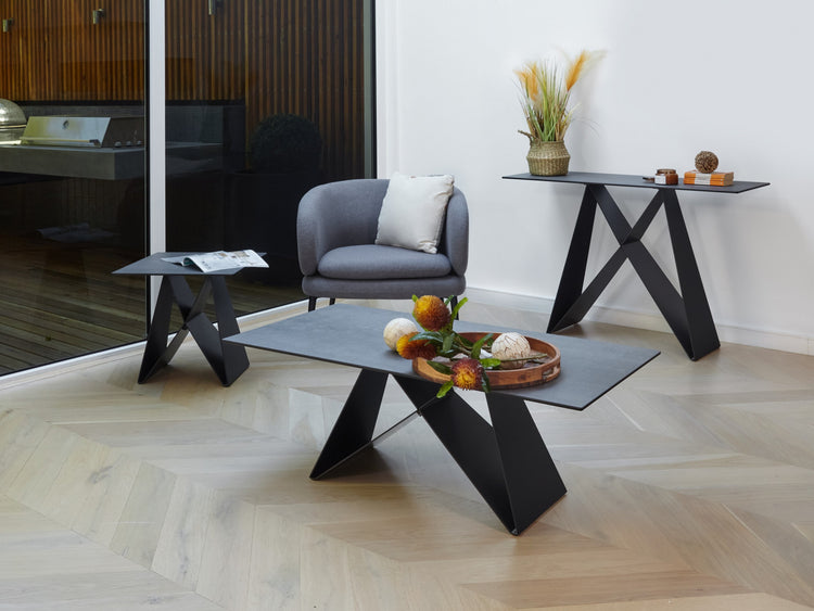 Etna Console Table in Shadow grey Italian Ceramic and Black