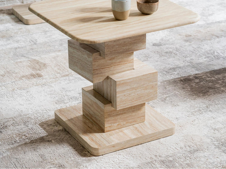 Eros Side Table White Travertine