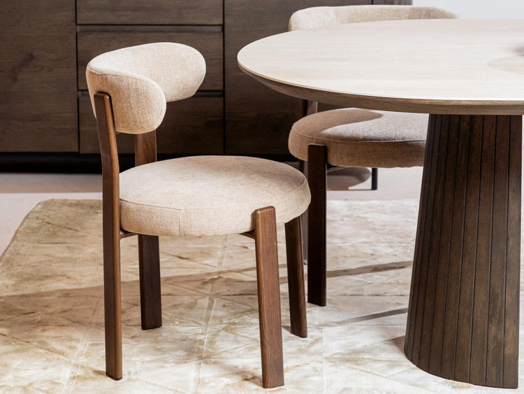 Carmo Dining Chair Beige/ Walnut Set of 2