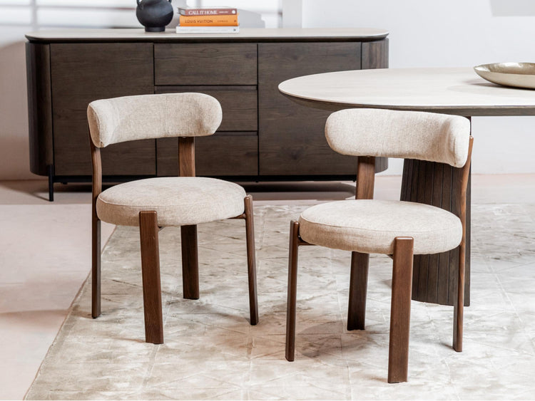 Carmo Dining Chair Beige/ Walnut Set of 2