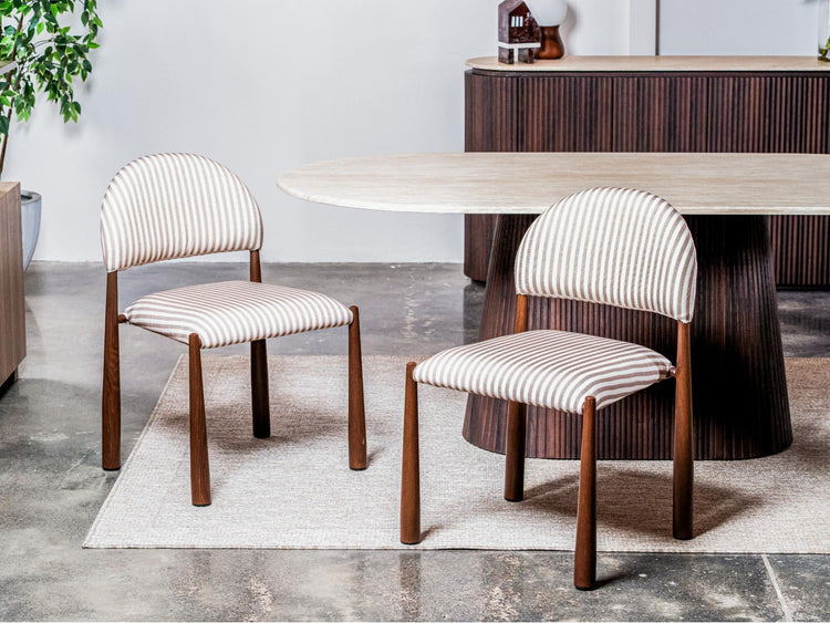 Egypt Dining Chair Beige / Walnut Set of 2