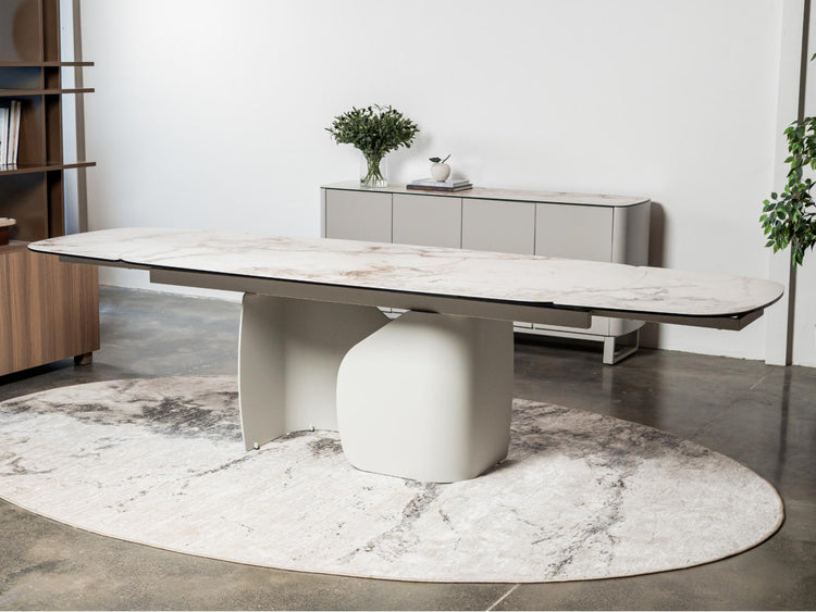 Messina Extension Dining Table Milan White Marble