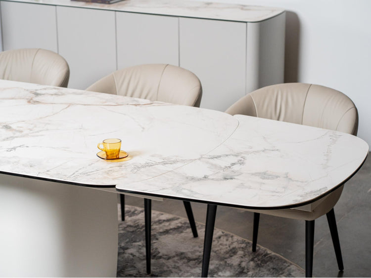 Messina Extension Dining Table Milan White Marble
