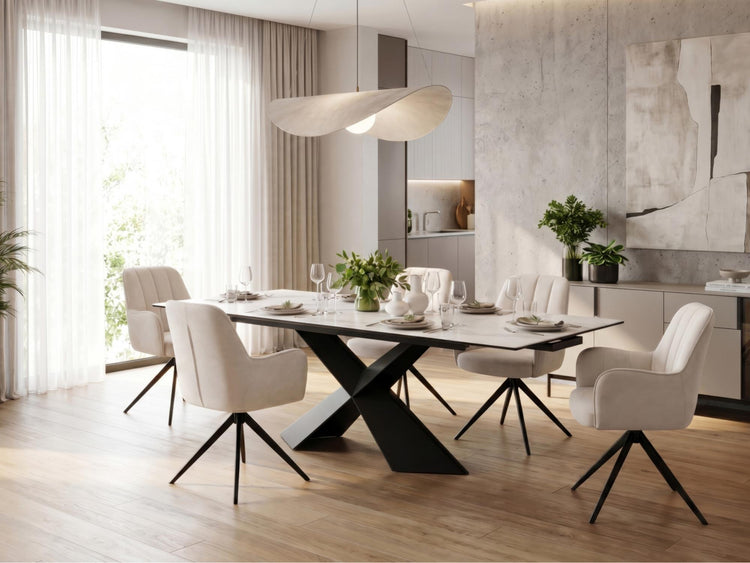 Asti Swivel Dining Chair Ivory / Black Set of 2