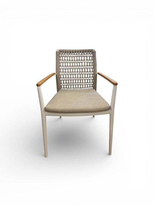 Aluminum All Weather Outdoor Dining Chair with rope detail & seat pad