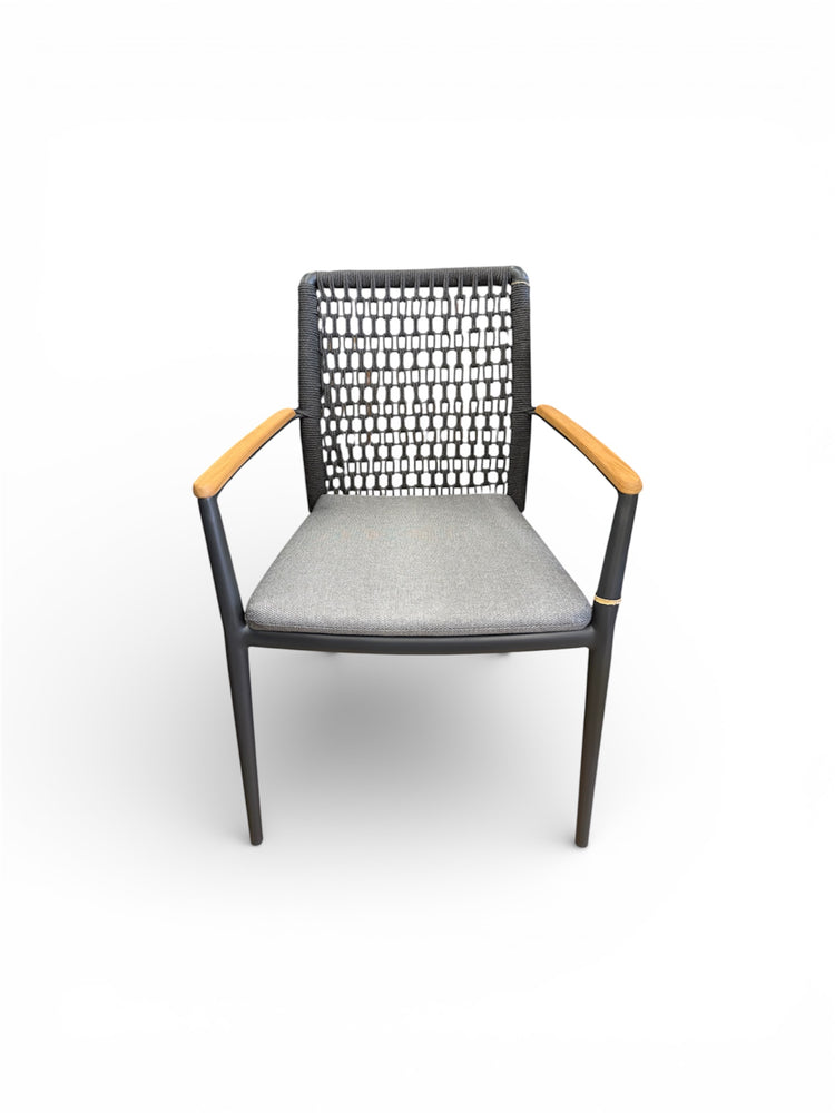 Aluminum All Weather Outdoor Dining Chair with rope detail & seat pad