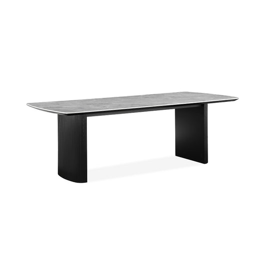 Aden Dining Table - solid ash timber, black powder-coated frame, sintered stone top