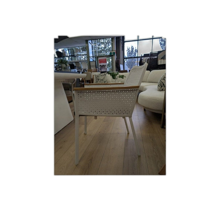 Outdoor Aluminium Chair with Teak Arms White