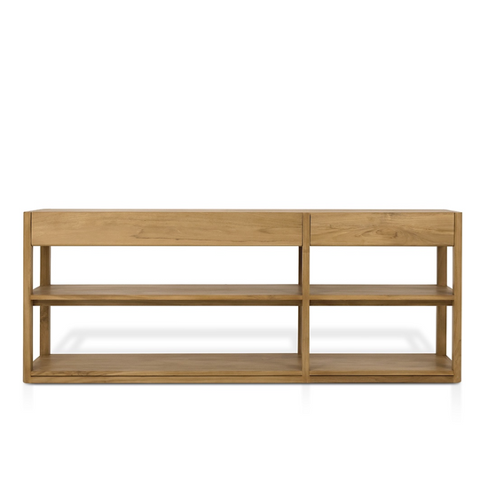 Mila Solid Teak Lowline Bookcase With Drawers
