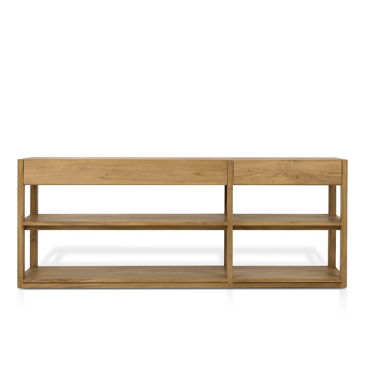 Mila Solid Teak Lowline Bookcase With Drawers