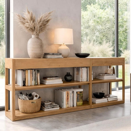 Mila Lowline Bookcase With Drawers styled