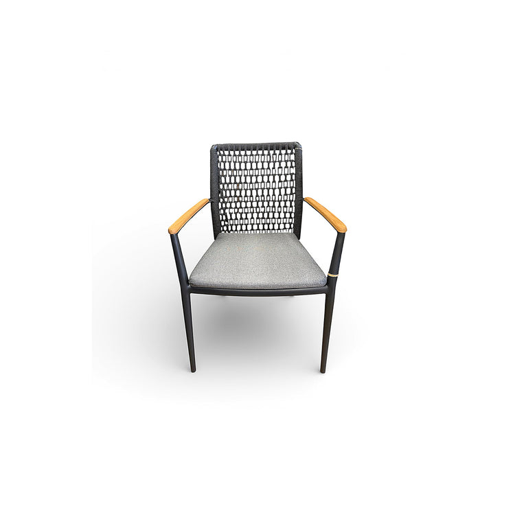 Aluminum all weather Outdoor dining chair with rope detail & seat pad