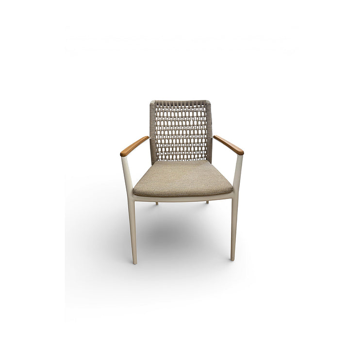 Aluminum all weather Outdoor dining chair with rope detail & seat pad